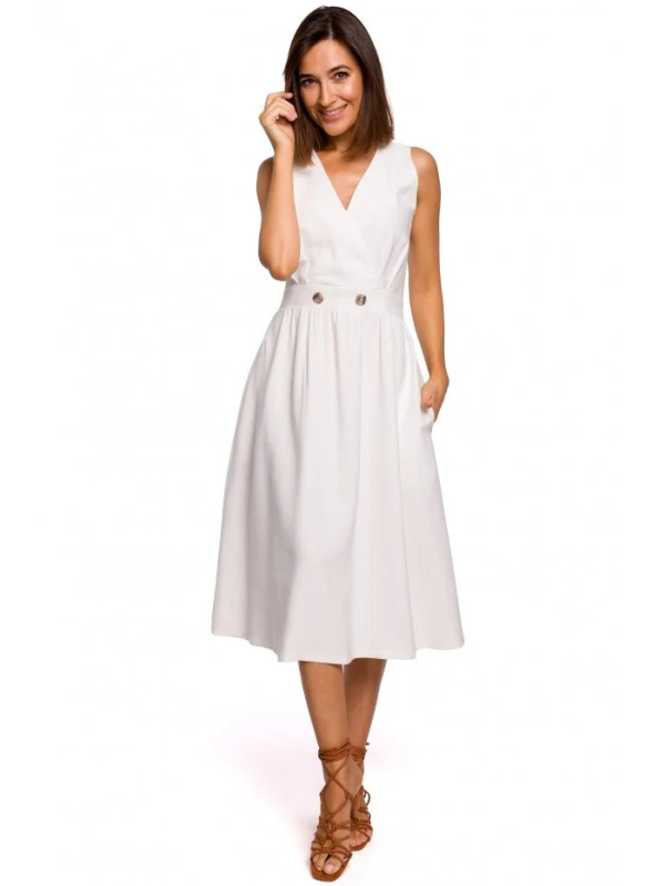 S224 Zavinovací šaty bez rukávů - ecru barva EU L