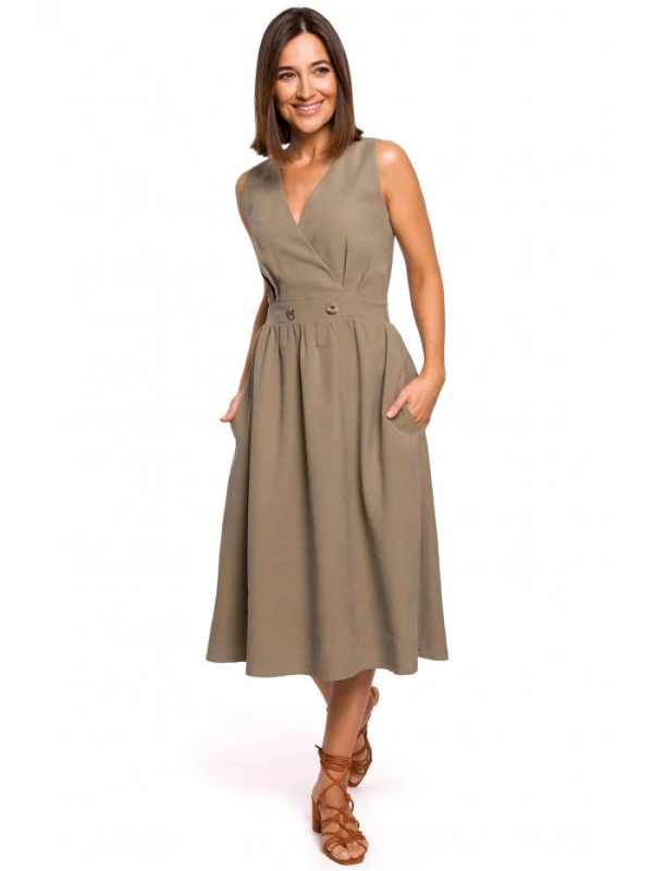 S224 Zavinovací šaty bez rukávů - khaki barva EU XXL