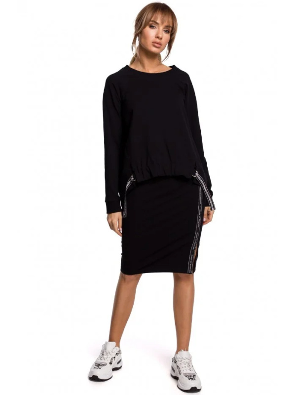 M494 Elastická tužková sukně s pruhem s logem - černá EU M