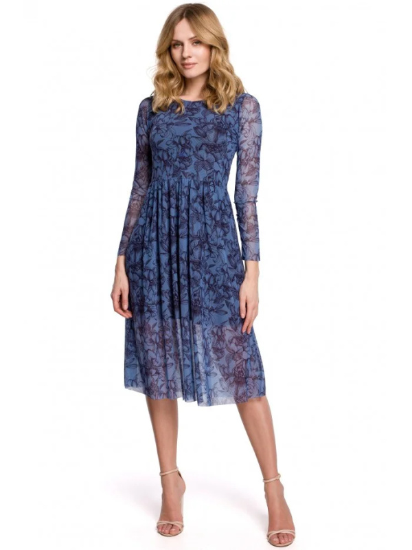 K064 Přiléhavé síťované šaty s květinovým potiskem - model 1 EU L