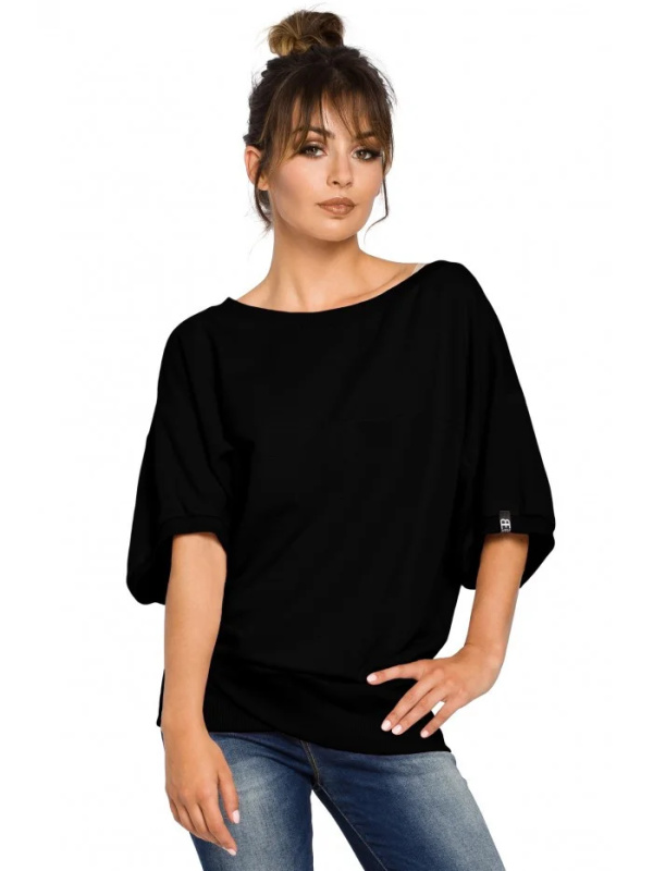 B048 Halenka nadměrné velikosti se zavinovacími detaily - černá EU L/XL
