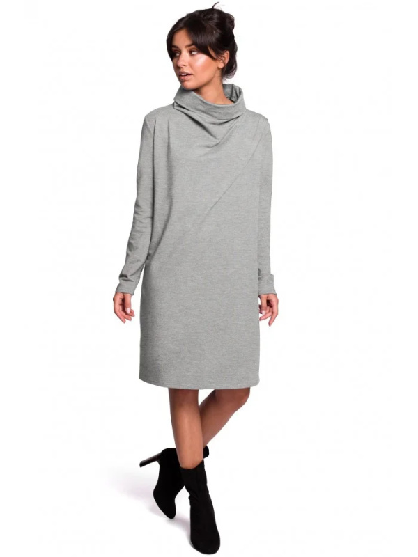 B132 Šaty s vysokým límcem - šedé EU M