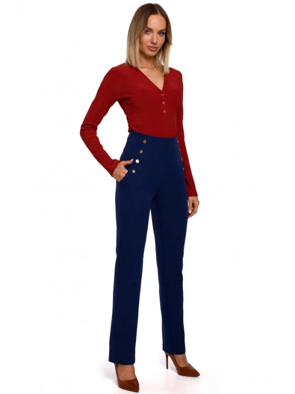 M530 Kalhoty s vysokým pasem a ozdobnými cvočky - tmavě modré EU S