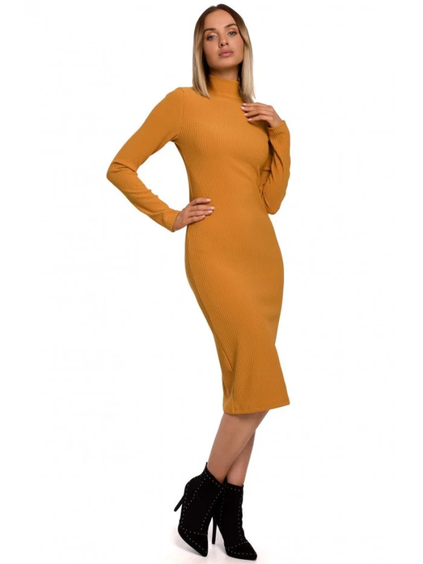 M542 Pletené šaty s rolákem - tmavě žluté EU XL
