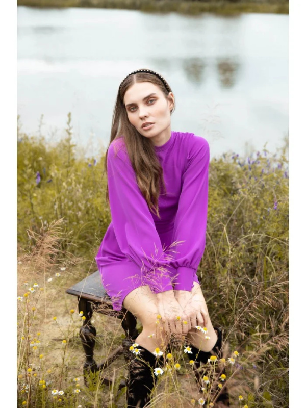 K078 Šaty s nabíraným páskem - levandulová EU XXL