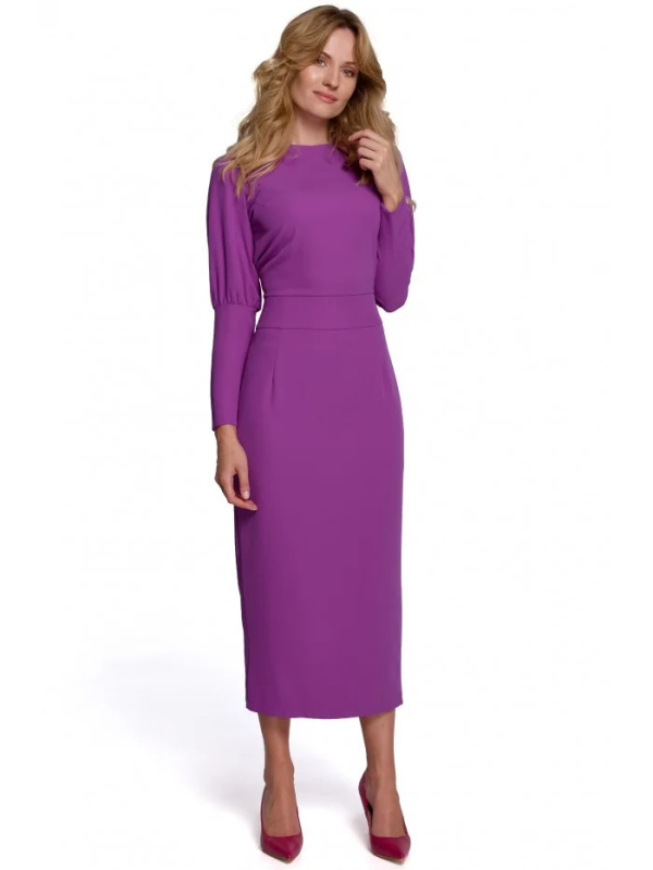 K079 Šaty v midi délce s rozparky na zádech - levandulová EU M