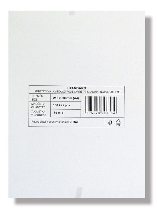 Laminovací fólie Premium - A4, 2x 80 mikronů, lesklé, 100 ks
