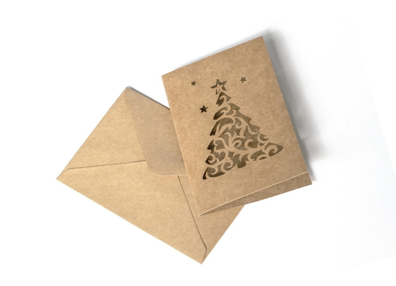 Galeria Papieru Sada přání s obálkou Kraft - 7 x 10 cm, vánoční stromek, 5 ks