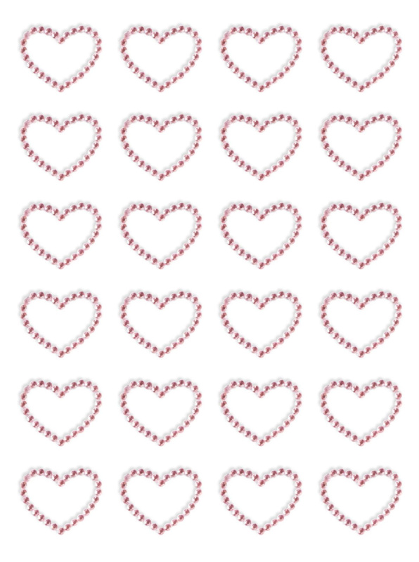 Samolepicí dekorační srdíčka - s kamínky, růžové, 24 ks