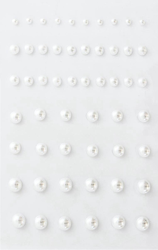 Samolepicí dekorační kamínky - perly, mix velikostí, bílé, 54 ks