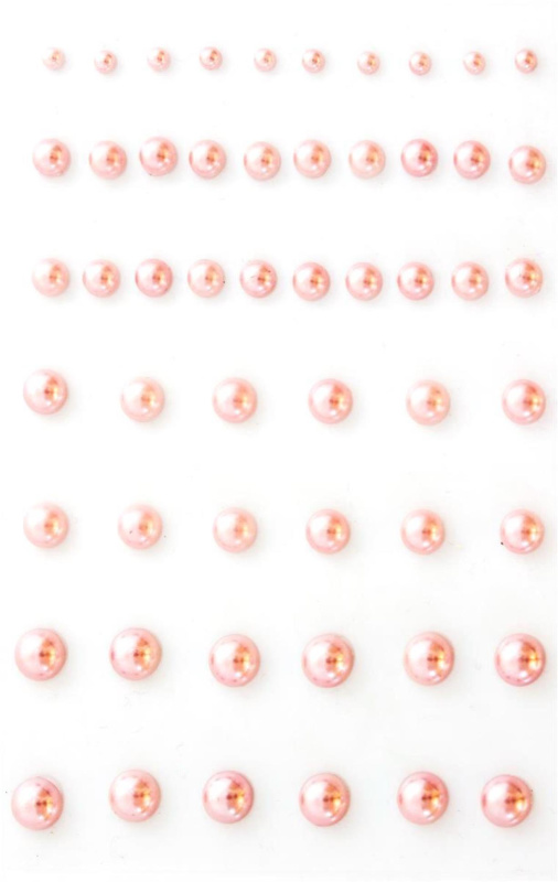 Samolepicí dekorační kamínky - perly, mix velikostí, růžové, 54 ks