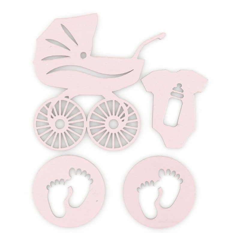 Miminko - dřevěné výřezy samolepicí (4ks) světle růžová