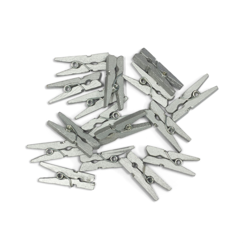 Galeria Papieru Dekorační kolíčky dřevěné - 25 mm, stříbrné, 25 ks