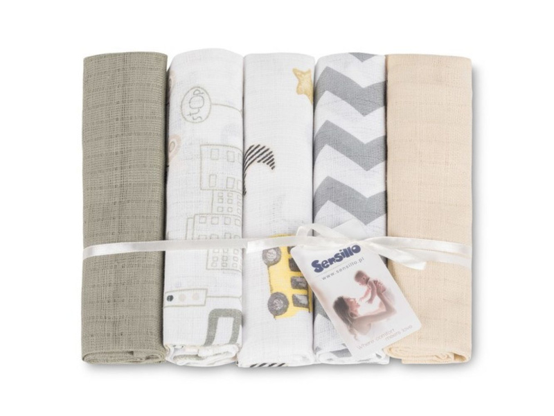 SENSILLO Tetra pleny Basic 70×80 cm Cars beige - sada 5 ks, 100% bavlna