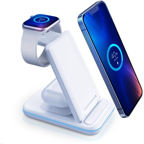 3mk Hyper Wireless Charger 3v1 nabíjecí stojánek, 15W bílý