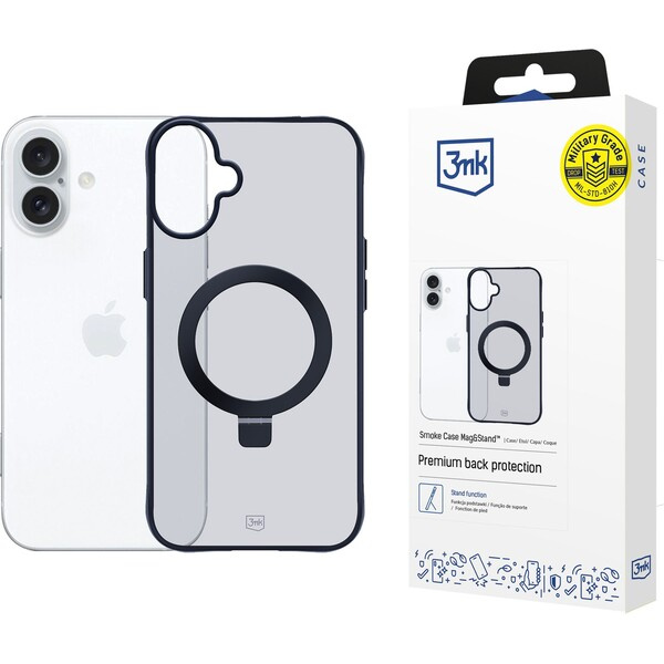 3mk ochranný kryt Smoke Case Mag&Stand pro Apple iPhone 16 Černá