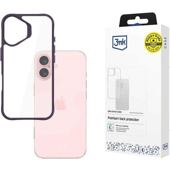 3mk ochranný kryt Satin Armor Case+ pro Apple iPhone 16 Plus fialová