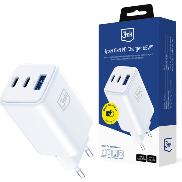 3mk Hyper GaN Charger 65W síťová nabíječka bílá
