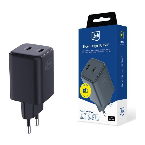 3mk Hyper Charger PD 45W GaN QC4+ PPS 2C Super-Fast Charge 2.0 nabíječka černá