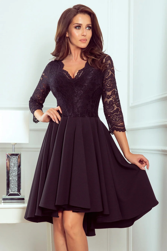 Numoco NICOLLE - Exkluzivní šaty s krajkou - černé 210-10 Barva: Černá, Velikost: XXXXL