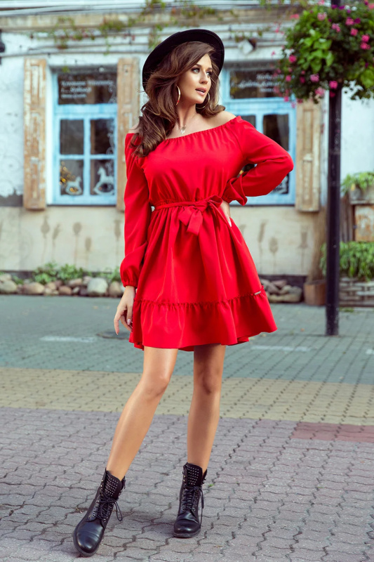 265-4 DAISY Šaty s volánky - ČERVENÉ XS