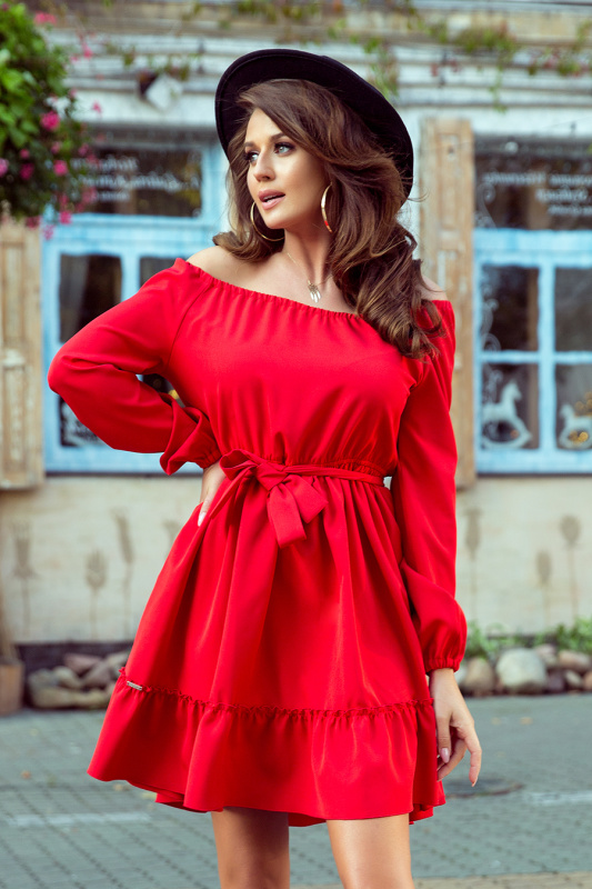 265-4 DAISY Šaty s volánky - ČERVENÉ XS