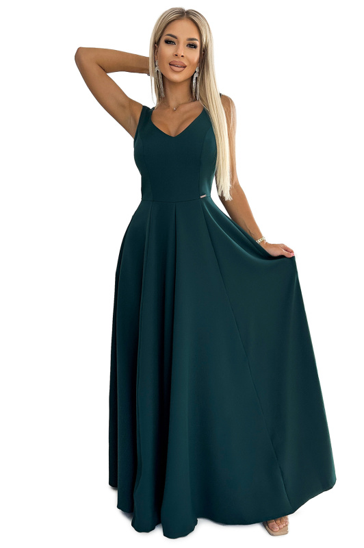 246-5 CINDY dlouhé elegantní šaty s výstřihem - ZELENÉ XXL