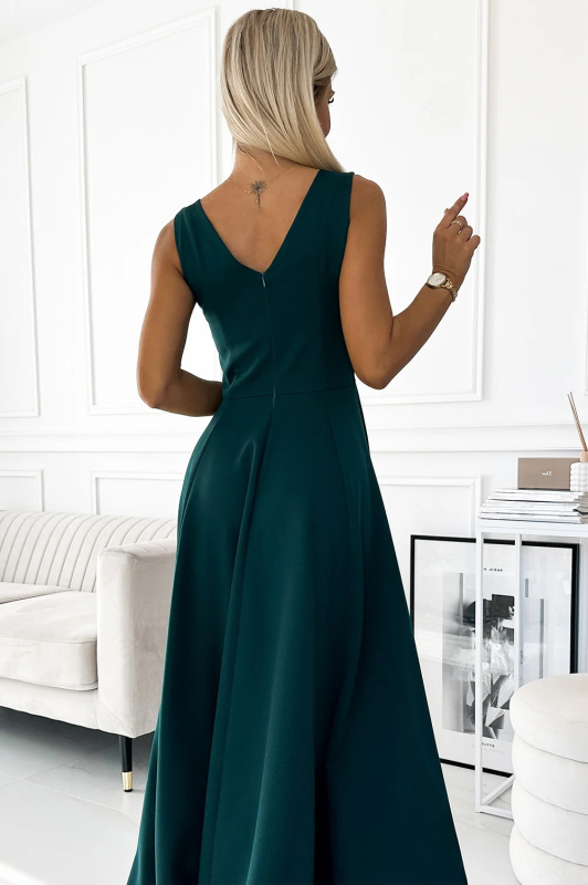 246-5 CINDY dlouhé elegantní šaty s výstřihem - ZELENÉ L