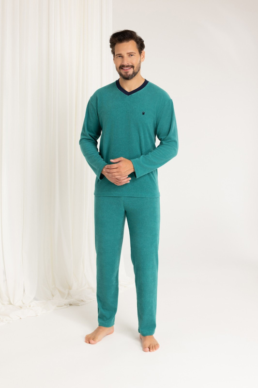 Pánské dlouhé froté pyžamo Regina 489 M-XL tmavě modrá XL