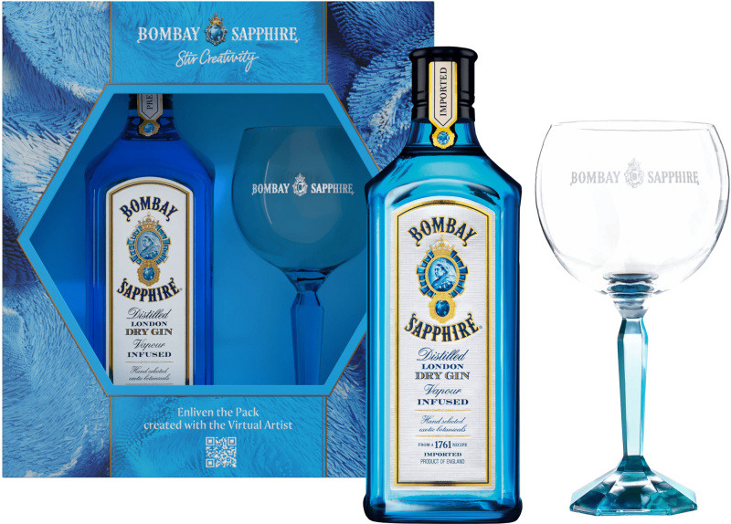 Bombay Sapphire + sklenice 40% 0,7l (darčekové balenie 1 pohár)