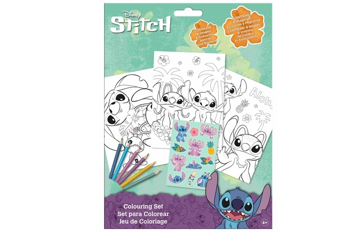 Disney Stitch sada na vybarvování s pastelkami a samolepkami