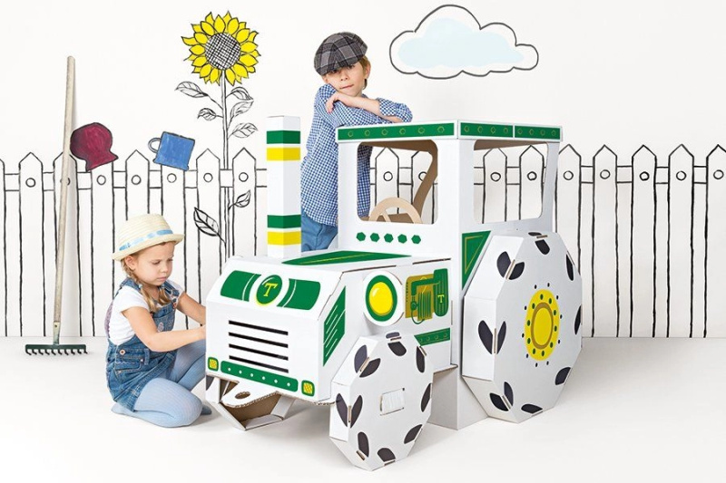 Kartonová hračka - Velký kartonový traktor