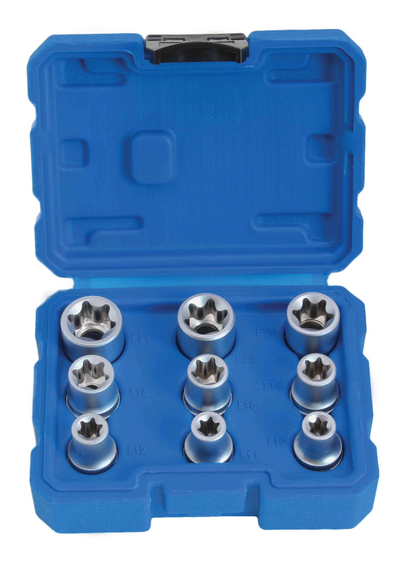 Nástrčné klíče, E-Torx, 1/2", E10 - E24, 9 ks - SSE912