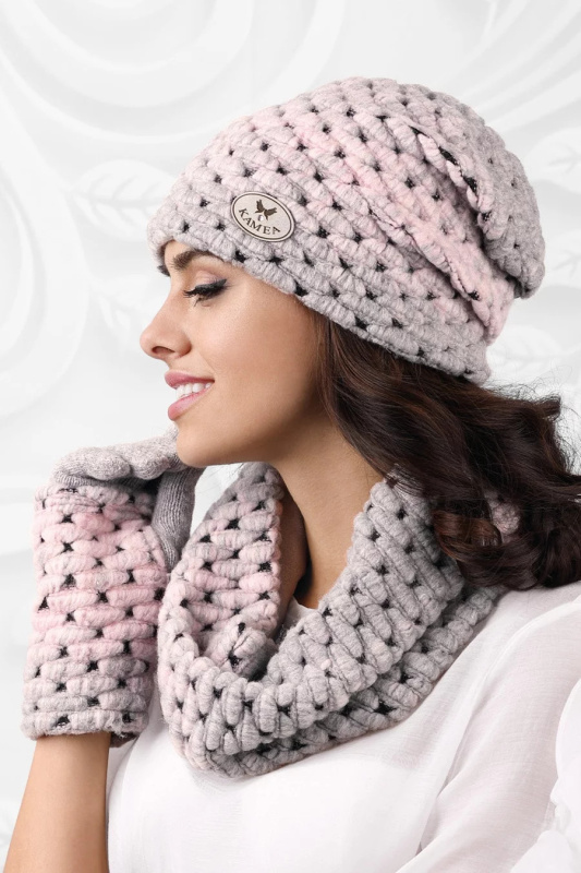 Dámská čepice růžovošedá - Kamea UNI šedá