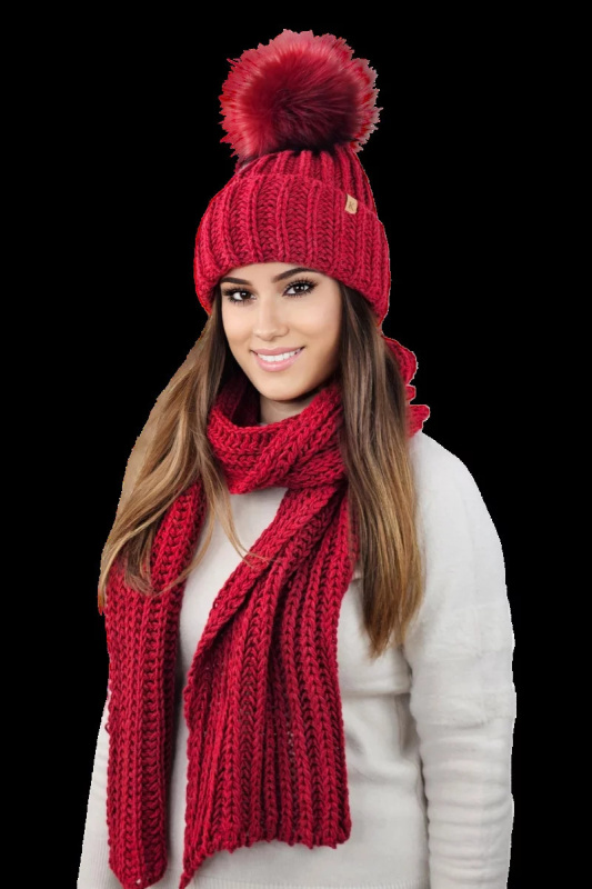 Komplet čepice a šála Hat&Scarf K.23.211.21 tmavě červená - Kamea UNI