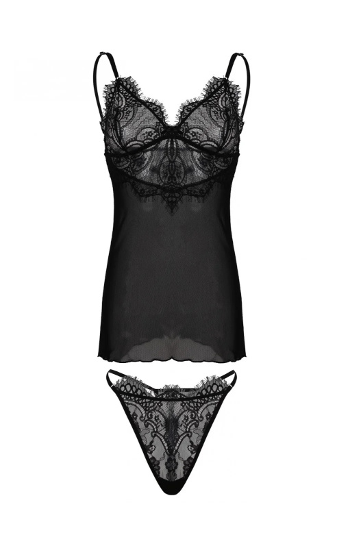 Noční komplet Dkaren Jovita - košilka + tanga Barva: Černá, Velikost: 2XL
