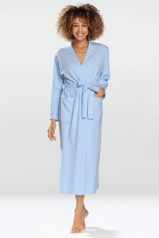 Dámský dlouhý bavlněný župan bez kapuce Dkaren Melissa Barva: Modrá - světle, Velikost: M