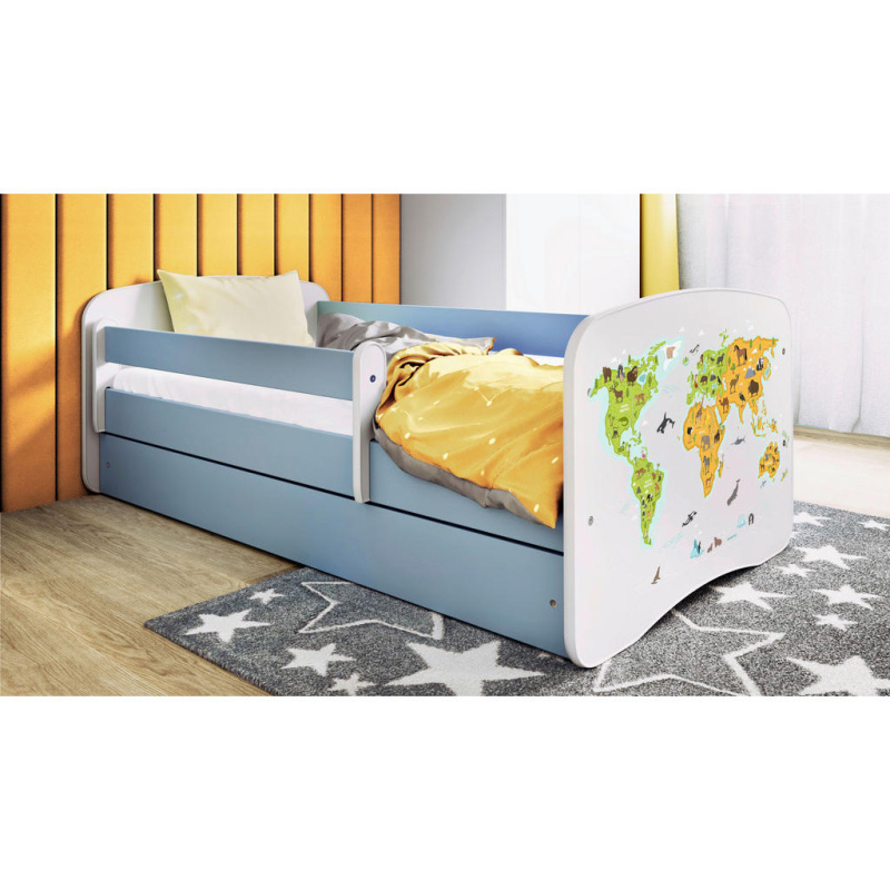 Dětská postel Babydreams+SZ+M modrá 80x160 Mapa světa