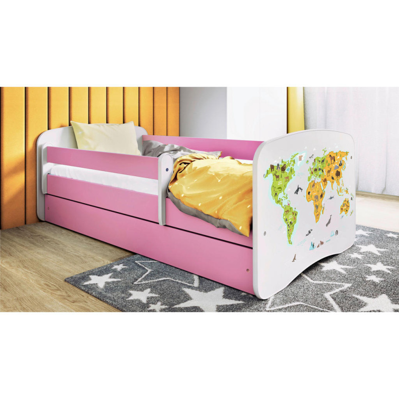 Dětská postel Babydreams+SZ+M růžová 80x160 Mapa světa
