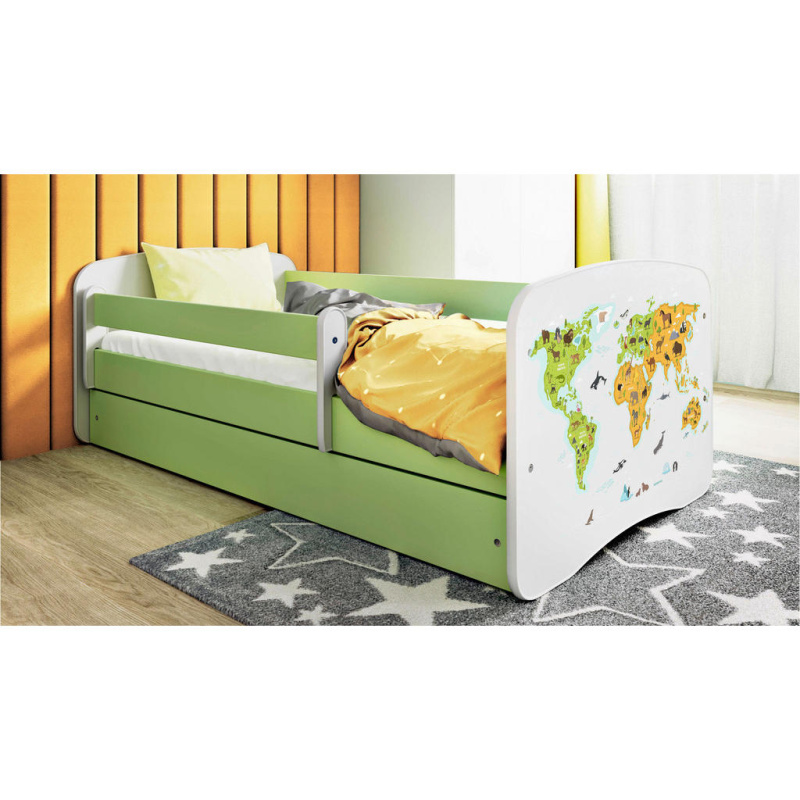 Dětská postel Babydreams+SZ+M zelená 80x160 Mapa světa