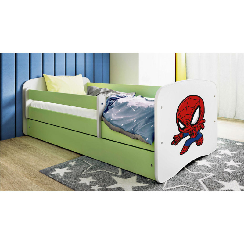 Dětská postel Babydreams+SZ+M zelená 80x160 Spider-man