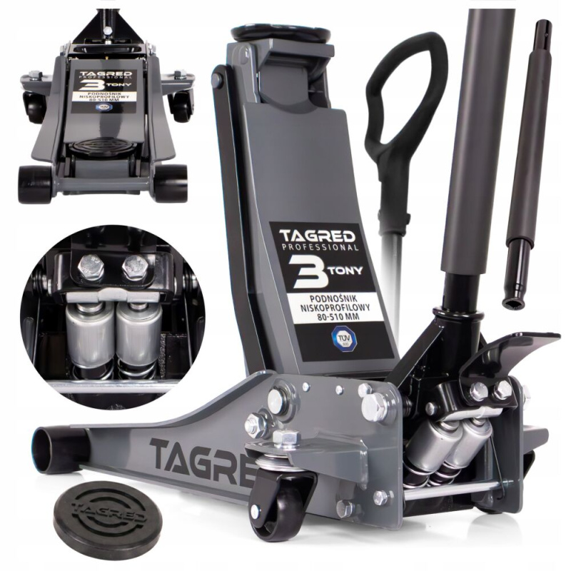 TAGRED Automobilový zvedák, hydraulický nízkoprofilový, žabí zvedák, 3T, nízký, masivní