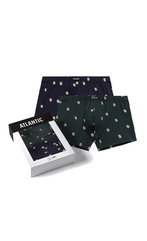 Pánské boxerky 2PACK  2MHH-001 Tmavě modrá / Tmavě zelená - Atlantic tm.modrá/zelená M