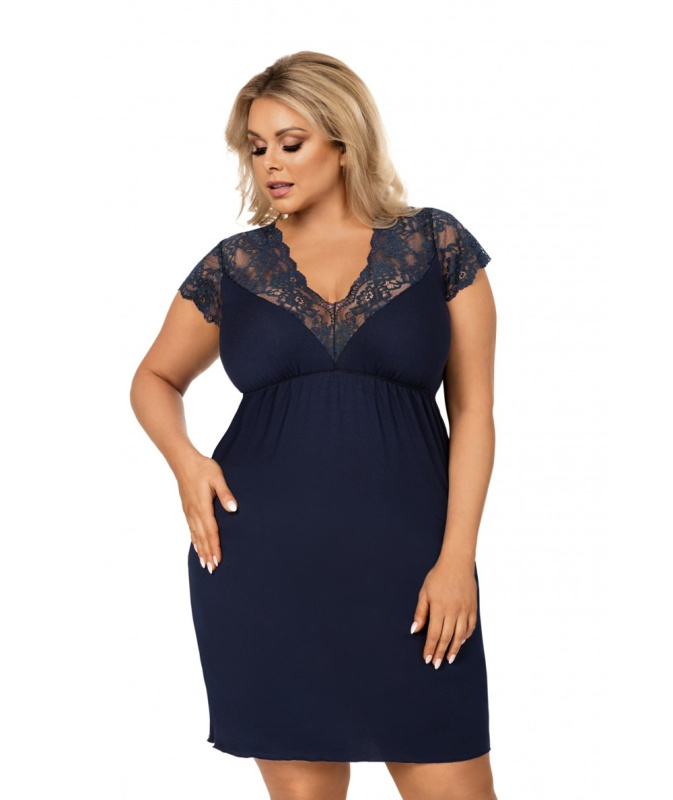 Noční košilka Donna Tess plus granat Barva: Modrá - tmavě, Velikost: 3XL