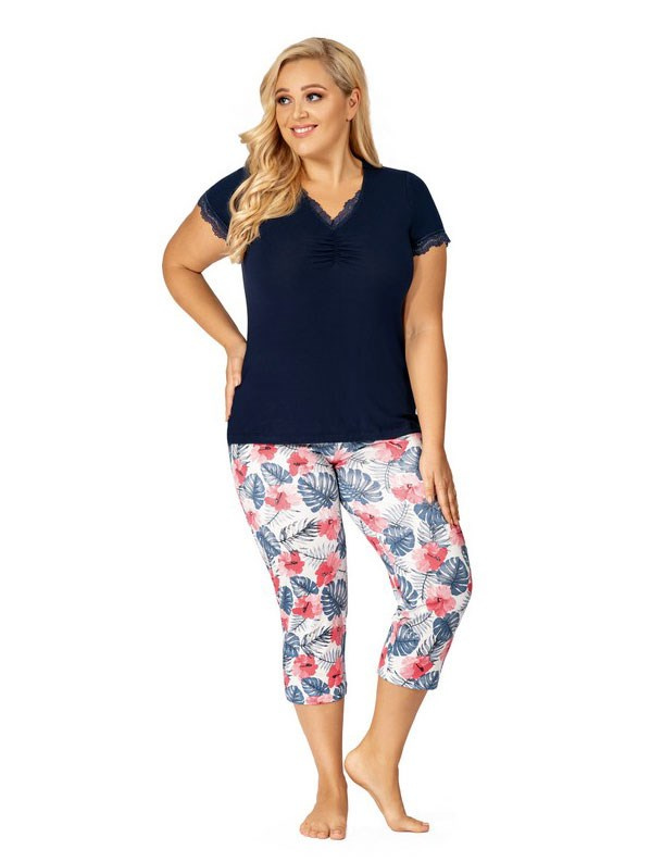 Dámské pyžamo Donna Mila 3/4 Plus Dark Blue Barva: Modrá, Velikost: 5XL