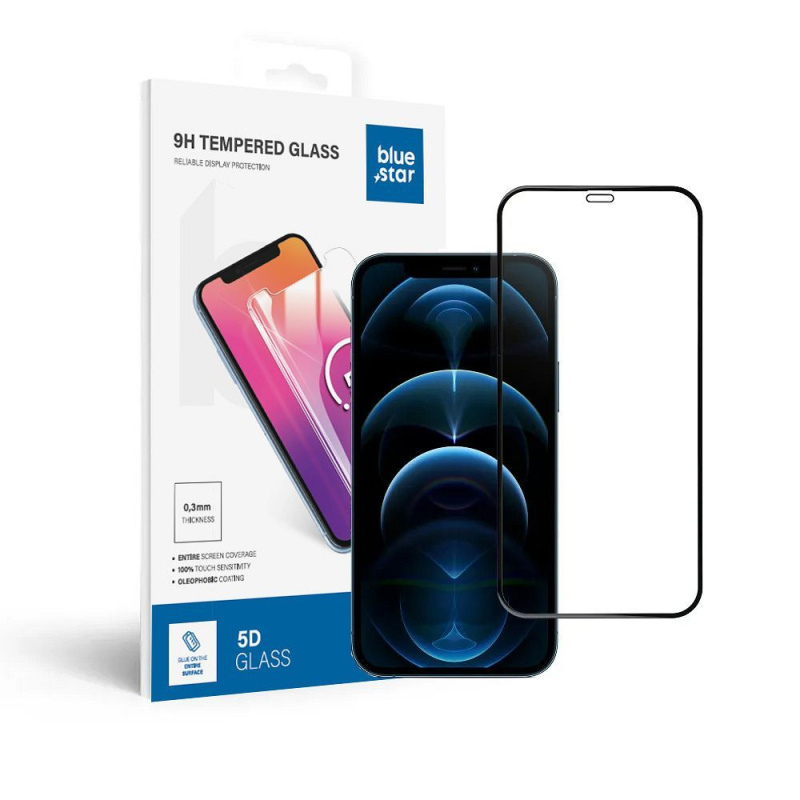 Tvrzené sklo Blue Star 5D - Apple Iphone 12/12 Pro 6,1" (full glue) černé