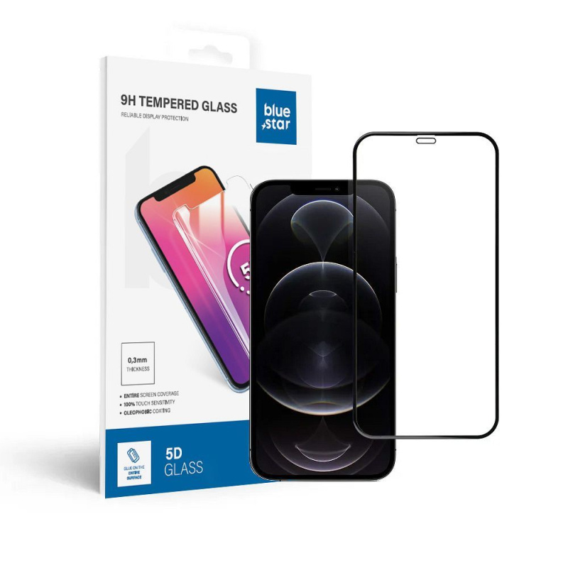 Tvrzené sklo Blue Star 5D - Apple Iphone 12 Pro Max 6,7" (full glue) černé