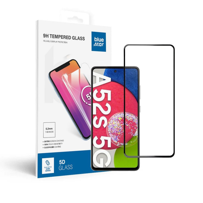 Tvrzené sklo Blue Star 5D Samsung Galaxy A52/52s 5G/LTE (full glue/case friendly) - černé