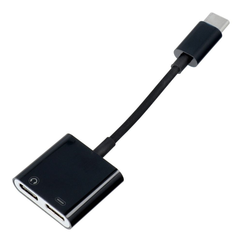 OEM AUX adaptér 2v1 Typ C (samec) na Typ C (samice) / Typ C (samice) BOX černý [DAC].