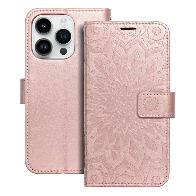 OEM Pouzdro Forcell MEZZO Book APPLE IPHONE 14 Pro ( 6.1" ) mandala zlato růžové